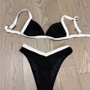 Black & White Contrast Triangle Bikini - Women Swim